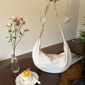 Minimalist white pleated hobo bag with adjustable wide shoulder strap in casual style - Beige