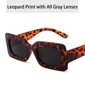 Retro square small frame sunglasses featuring leopard print frames and gray lenses - Leopard / Gray Lenses