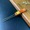 Handmade orange raw crystal hair pin with gold wire wrapping and wavy metal fork - Red Aventurine