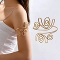 Bohemian gold metal arm cuff with spiral engraved patterns and adjustable open design - Spiral Scroll Pattern (31#)