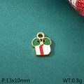 Golden Christmas gift box charm with green enamel for DIY jewelry, 13x10mm size - Green Christmas Gift Box Style (KLJ10452-ZLA)