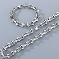 Silver stainless steel hollow bamboo joint chain necklace and bracelet set for men - 12mm Steel Color