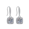 Elegant halo drop earrings in silver finish featuring round cut moissanite stones - TED285-Square Halo Round Hook Earrings