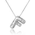Detailed close-up of a silver-toned letter F pendant inlaid with sparkling cubic zirconia - Letter F