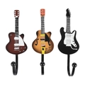 Set di 3 ganci da parete a forma di chitarra in resina marrone, sunset e nero decorativi - Set da 3 Chitarre Elettriche Nero Rosso Giallo