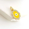 Ciondolo a forma di occhio dorato con smalto giallo e zirconi per gioielli fai da te - Mano di Fatima Gialla