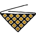 Handmade black crochet headscarf with yellow and white smiley face patterns and ties - Black Smiley Face