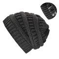 Dark grey slouchy knit beanie for winter featuring a smooth satin lining for hair care - Dark Gray