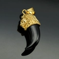 Colgante cabeza de león hip hop de acero inoxidable y resina negra en forma de cuerno - Oro Diente Negro (Sin Cadena)