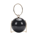 Borsa da sera sferica minimalista nera con manico ad anello dorato e catena - 20x20cm / Nero