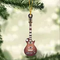 Mini acrylic electric guitar ornament with Mark engraving and golden cord for Christmas tree - Dark Brown Gradient