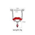 Misura dettagliata dello spessore di 1,6 mm e lunghezza barra 14 mm del gioiello capezzolo - Ciondolo Labbra Rosse Vampiro (24020501-4)