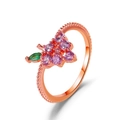 Bague mignonne en or rose motif de raisin avec pierres violettes et feuille verte - Or Rose Raisin