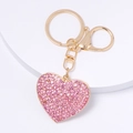 Sparkling pink rhinestone heart keychain with gold alloy lobster clasp on white background - Full Rhinestone Light Blue Heart