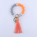 Silicone bead keychain with orange leather tassel and marble print beads for women - Orange
