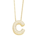 Minimalist gold letter C pendant necklace with sparkling cubic zirconia on white background - Gold-C