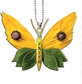 Detail of acrylic butterfly ornament with sunflower pattern and FAITH text on white background - Green Leaf Sunflower Style / Thickened