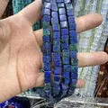Perles cubiques en pierre naturelle bleu et vert pour la création de bijoux DIY - 4x4mm (Environ 38cm Fil) / Lapis-Lazuli Amélioré