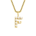 Gold-plated titanium steel necklace with a pearl-inlaid letter F pendant on box chain - Letter F - Gold