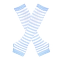 Light blue and white striped knitted arm warmer sleeves with thumb hole and ribbed cuffs - Blue and White Stripes