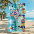 Teal gradient microfiber beach towel with starfish floral pattern and wonderful text - B94-Wonderful Gradient Starfish