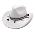 Sombrero vaquero de fieltro de lana blanco con banda étnica y detalles de conchas marinas - M (56-58cm) / Blanco