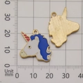 Blue and pink unicorn alloy pendant with gold finish, 30mm height for DIY jewelry - Blue Enamel Round Unicorn Head