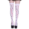 Detailed view of white over-the-knee socks featuring red and black poker card pattern print - One Size / Poker Pattern 6#