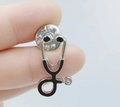 Black enamel stethoscope brooch pin with silver metal trim for medical professionals - Silver Base Black