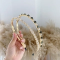 Golden Baroque headbands with sparkling clear and gray crystals for women - Rhinestone Grey