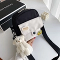Mini sac bandoulière en toile bicolore avec pendentif ours et petit décor voiture - Avec l'ours timide / Noir