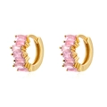 Pendientes de aro de plata S925 con cristales baguette rosas y baño de oro pulido - Rosa (Bañado en Oro)