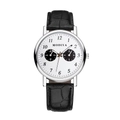Minimalist quartz men's watch with white dial, silver case and black leather strap - White Face Black Strap (Dual Sub-dials)