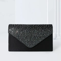 Elegant black satin evening clutch bag with sparkling rhinestone V-pattern design - Black