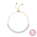 Eleganter S925 Sterlingsilber Armband mit weißen natürlichen Süßwasserperlen verstellbar - 5-6mm Natürliche Süßwasserperle / Gold