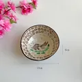Handcrafted coconut shell bowl with blue fish mosaic inlay 13cm diameter - Goldfish Style 13cm