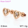 Rose gold hollow heart stud earrings with cubic zirconia stones, size 8mm and 1.2g weight - Stud Earrings (KE106242-K)