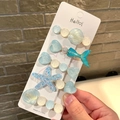 Ocean themed hair clip set with blue and white resin shells and mermaid tails - 5 Pieces / Blue Macaron