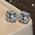 Sparkling square halo stud earrings with micro-pave zircons in a silver-tone setting - Silver Square Zirconia Style
