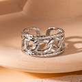 Minimalist silver chain style open ring in stainless steel finish on display - Steel Color 142
