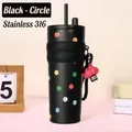 Black polka dot 316 stainless steel tumbler with straw and cute cloud charm accessory - UV Black Polka Dot With Pendant