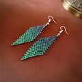 Detail of geometric rhombus earrings with gradient crystals and silver tassel design - Gradient Rhombus Tassel (4#)