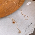 Coffee resin heart pendant necklace with vintage gold chain and polished sphere charm - 9# Necklace-Gold-Brown-Round