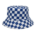 Detailopname van blauw en wit schaakbordpatroon op de katoenen stof van de zonnehoed - M (56-58cm) / Blauw