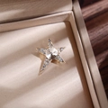 Primo piano della lussuosa spilla a stella dorata con strass in una scatola regalo in seta - Oro Bianco