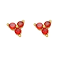 Orecchini a lobo a fiore dorati con tre pietre di zircone rosso dal design minimalista - Oro 18K / Rosso