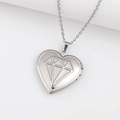 Polished silver heart locket necklace with geometric diamond pattern and slim chain - Diamond Pattern Heart/Steel