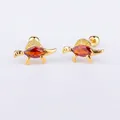 Creative 316L gold plated dinosaur stud earrings featuring orange gemstone accents - 0.8mm Gauge x 6mm Length / Gold Dinosaur (Style 10)