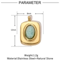 Macro view showing dimensions of a square gold pendant with green natural stone - VG846-Gold Square Light Green Stone (Pack of 3)