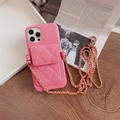 Custodia iPhone rosa trapuntata con porta carte e tracolla a catena dorata - Rosa / iphoneXR